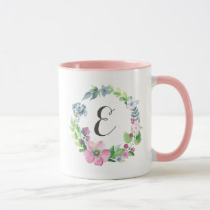 Boho-Wasserfarbe Floral & Schmetterling Monogram Tasse