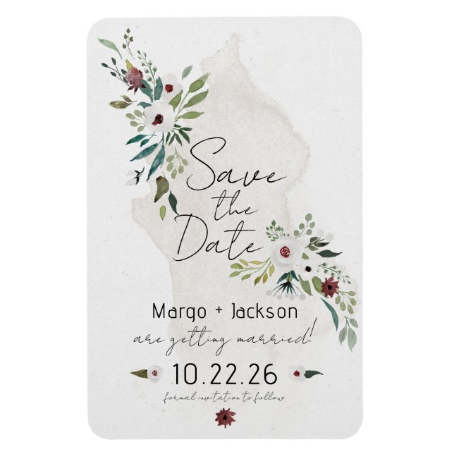 Boho Wasserfarbe Floral Speichern Sie die Datumsma Magnet (Vertikal)