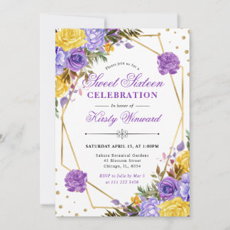 Boho Wasserfarbe Frühlingsblumen Rahmen Sweet 16 Einladung