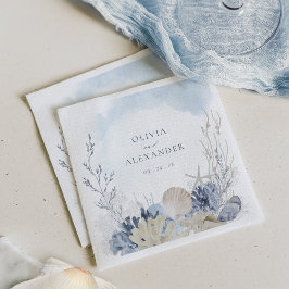 Boho-Wasserfarbe Korallenmuscheln Strandhochzeit Serviette