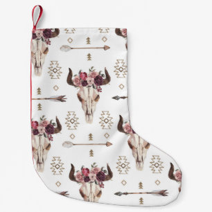 Boho Wasserfarbe: Pfeile, Schädelmuster. Kleiner Weihnachtsstrumpf