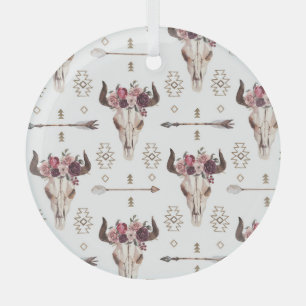 Boho Wasserfarbe: Pfeile, Schädelmuster. Ornament Aus Glas