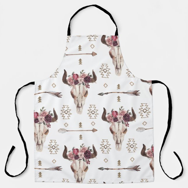 Boho Wasserfarbe: Pfeile, Schädelmuster. Schürze (Vorderseite)
