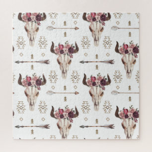 Boho-Wasserfarbe: Pfeile, Totenkopfmuster. Puzzle