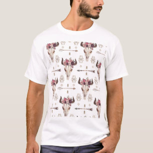 Boho-Wasserfarbe: Pfeile, Totenkopfmuster. T-Shirt