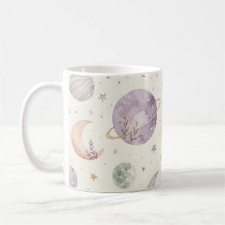 Boho-Wasserfarbe Raum & Planeten nahtloses Muster Kaffeetasse