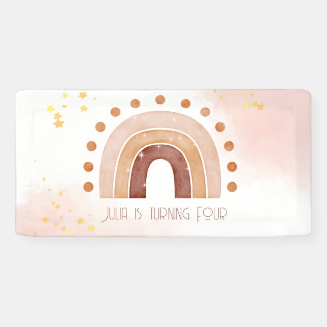 Boho Wasserfarbe Regenbogen Birthday Banner (Horizontal)