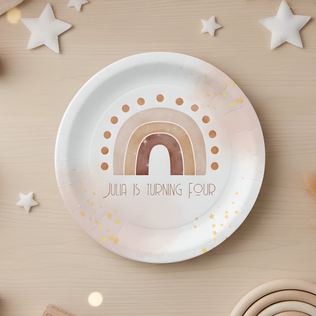 Boho Wasserfarbe Regenbogen Birthday Pappteller (Von Creator hochgeladen)