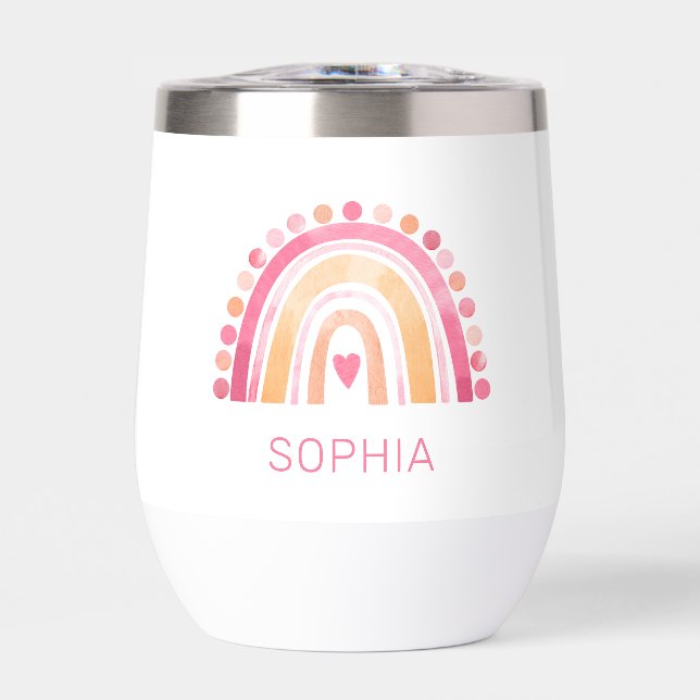 Boho Wasserfarbe Regenbogen in rosa personalisiert (Vorderseite)