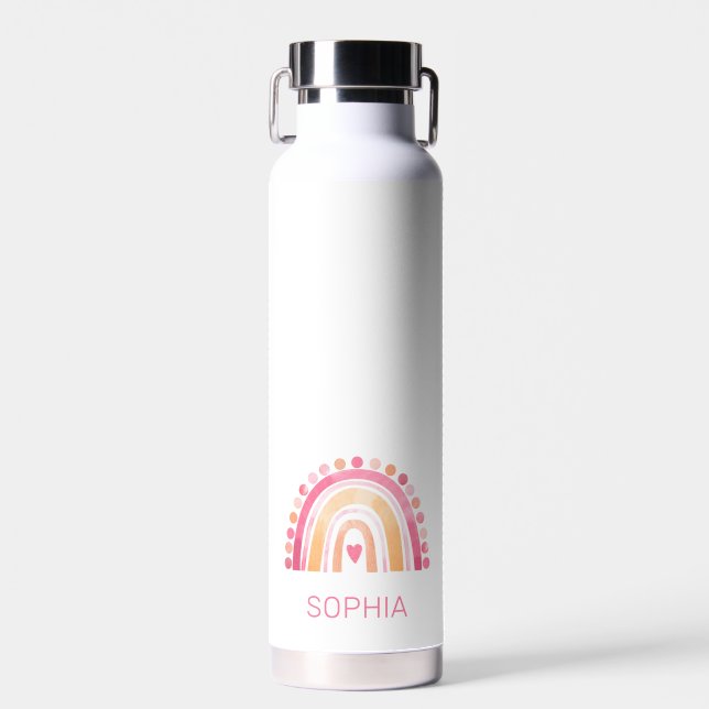 Boho Wasserfarbe Regenbogen in rosa personalisiert Trinkflasche (Vorne)