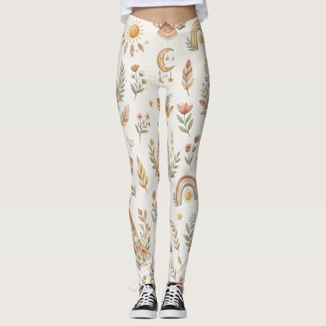 Boho-Wasserfarbe-Regenbogen-Pastell-Blumen-Legging Leggings (Vorderseite)