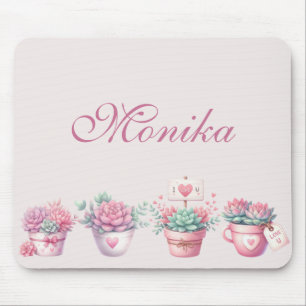 Boho Wasserfarbe rosa gepolsterte Sukkulturen Cust Mousepad