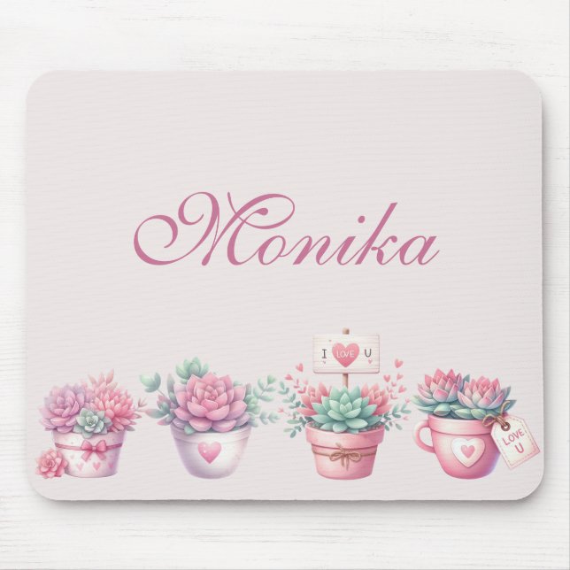 Boho Wasserfarbe rosa gepolsterte Sukkulturen Cust Mousepad (Vorne)