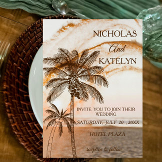 Boho-Wasserfarbe-Strand-Hochzeitseinladungsvorlage Einladung