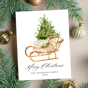 Boho-Wasserfarbe-Weihnachtsschlitten Nicht-Foto Feiertagspostkarte