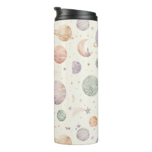 Boho-Wasserfarbe-Weltraum- und Planeten-Nahtloses Thermosbecher