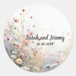 Boho-Wasserfarbe-Wildblumen-Blumenpersonalisation Runder Aufkleber