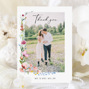 Boho-Wasserfarbe-Wildblumen-Kalligrafie-Hochzeit Dankeskarte
