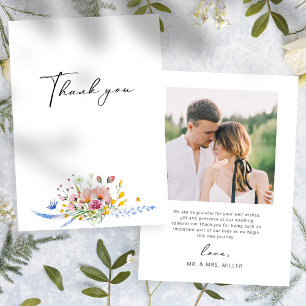 Boho-Wasserfarbe-Wildblumen-Kalligrafie-Hochzeit Dankeskarte