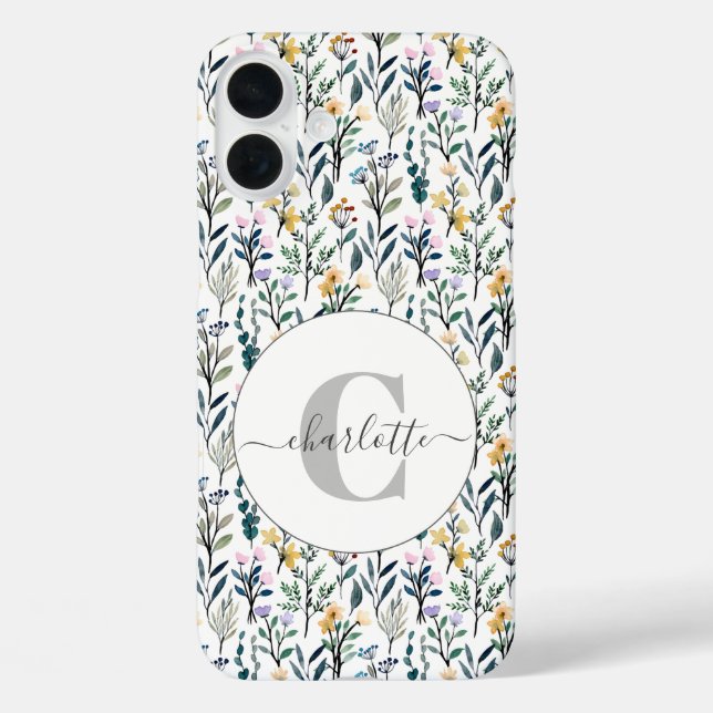 Boho Wasserfarbe Wildblumen Muster Monogramm Name Case-Mate iPhone Hülle (Rückseite)