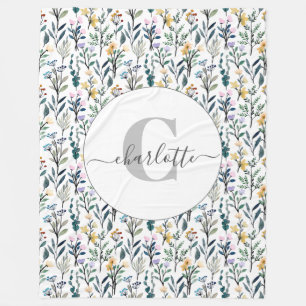Boho Wasserfarbe Wildblumen Muster Monogramm Name Fleecedecke