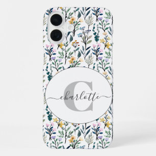 Boho-Wasserfarbe-Wildblumen-Muster-Monogramm-Name iPhone 16 Plus Hülle