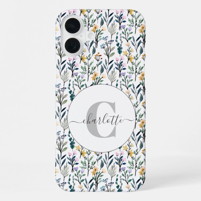 Boho Wasserfarbe Wildblumen Muster Monogramm Name iPhone Hülle (Rückseite)