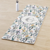 Boho Wasserfarbe Wildblumen Muster Monogramm Name