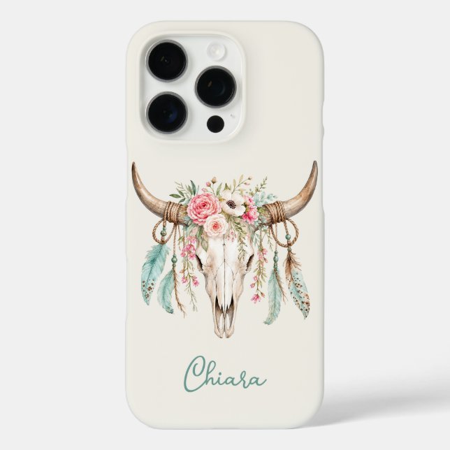 Boho-Wasserfarben-Blumen-Kuh-Schädel Case-Mate iPhone Hülle (Rückseite)