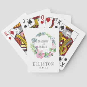 Boho-Wasserfarben-Blumen & Schmetterling Hochzei Spielkarten