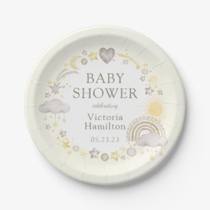 Boho-Wasserfarben-Regenbogen-Baby-Party Pappteller