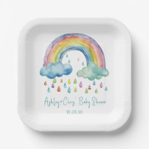 Boho-Wasserfarben-Regenbogen-Baby-Party Pappteller