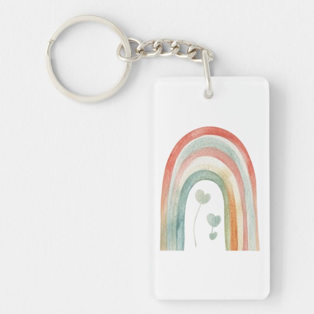 Boho-Wasserfarben-Regenbogen Schlüsselanhänger (Vorderseite)