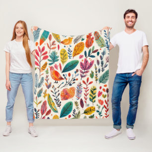 Boho-Wasserfarben-Vögel – Künstlerische Naturinspi Fleecedecke