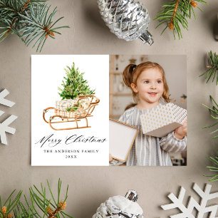 Boho-Wasserfarben-Weihnachtsschlitten-Foto Feiertagskarte