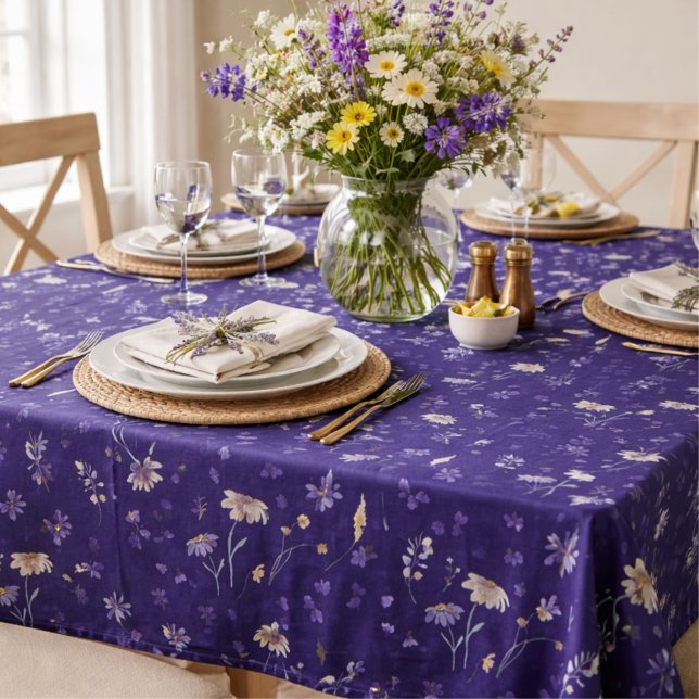 Boho-Wasserfarben-Wildblumen Navy  Tischdecke (Von Creator hochgeladen)