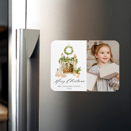 Boho Wasserfarbener Kamin mit grünem Foto Magnet