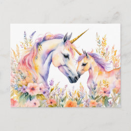 Boho Wasserfarbtender Einhorn und Baby in Blume Postkarte