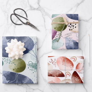 Boho Watercolor Abstrakt Geschenkpapier Set