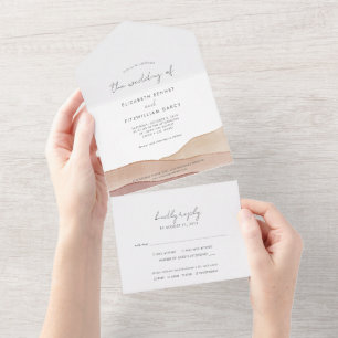 Boho Watercolor Abstrakt Wedding All In One Einladung