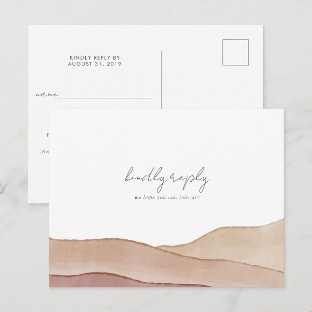 Boho Watercolor Abstrakt Wedding RSVP Postkarte (Vorne/Hinten)