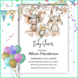 Boho Watercolor Animal Baby Shower Einladung