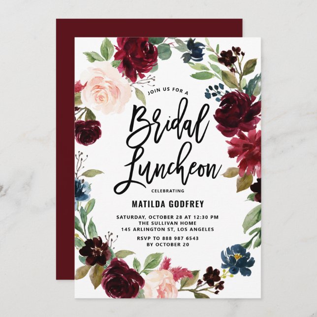 Boho Watercolor Autumn Floral Bridal Luncheon Einladung (Vorne/Hinten)