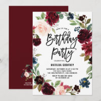 Boho Watercolor Autumn Floral Wreath Birthday