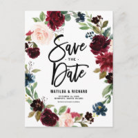 Boho Watercolor Autumn Floral Wreath Save the Date