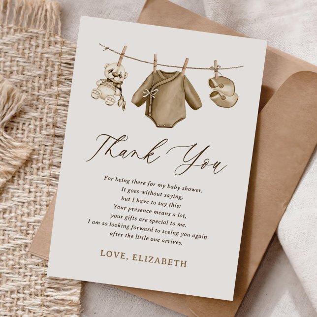 Boho Watercolor Baby Clothes Boy Babydusche Dankeskarte (Von Creator hochgeladen)