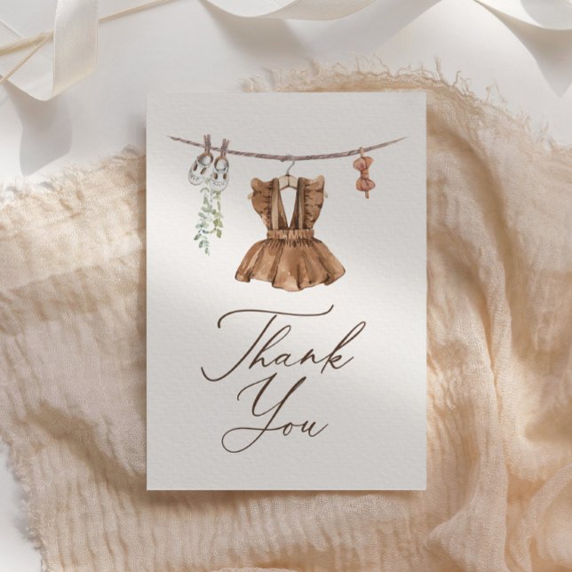 Boho Watercolor Baby Clothes Girl Babydusche Dankeskarte (Von Creator hochgeladen)