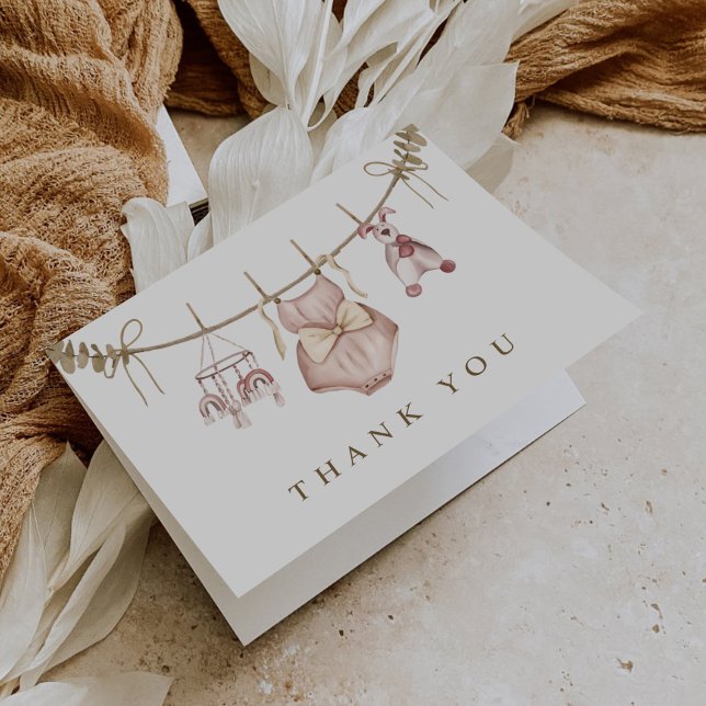 Boho Watercolor Baby Clothes Girl Babydusche Dankeskarte (Von Creator hochgeladen)