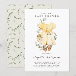 Boho Watercolor Baby Dress Eucalyptus Baby Showroo Einladung