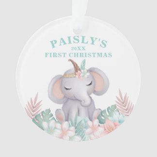 Boho Watercolor Baby Elephant Christmas Foto Ornament